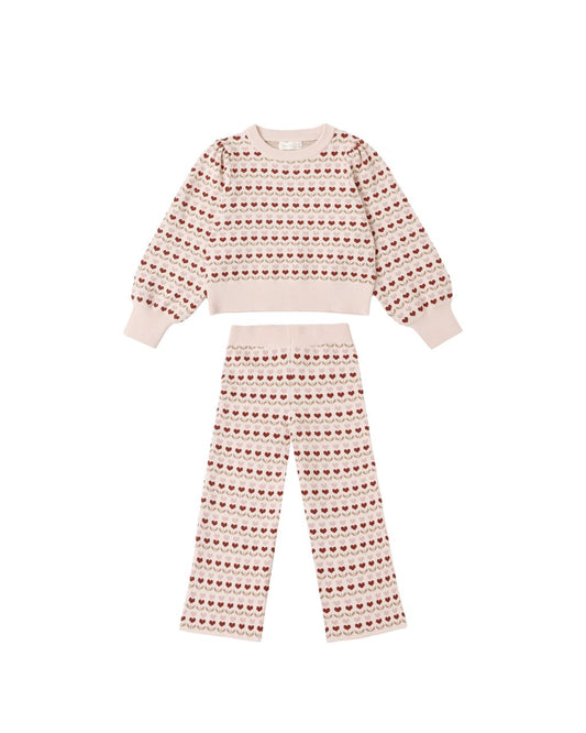 Rylee + Cru Jacquard Knit Set Ruby Hearts