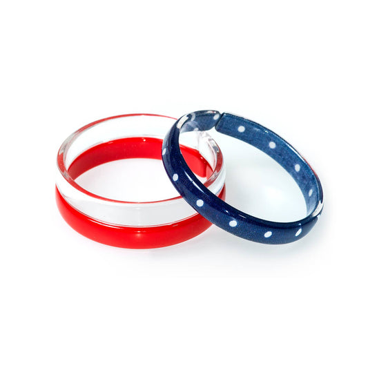 Lilies and Roses NY Patriotic Navy w/ White Dots Bangles + Red + Clear Set/3