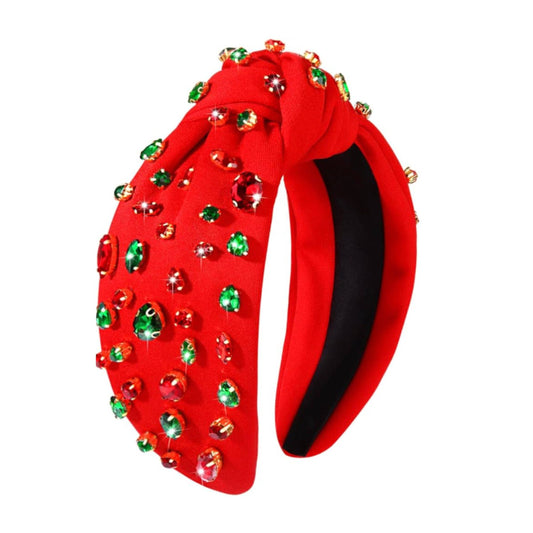 Mavi Bandz - Merry Rhinestone Jewel Christmas Holiday Red Knot Headband