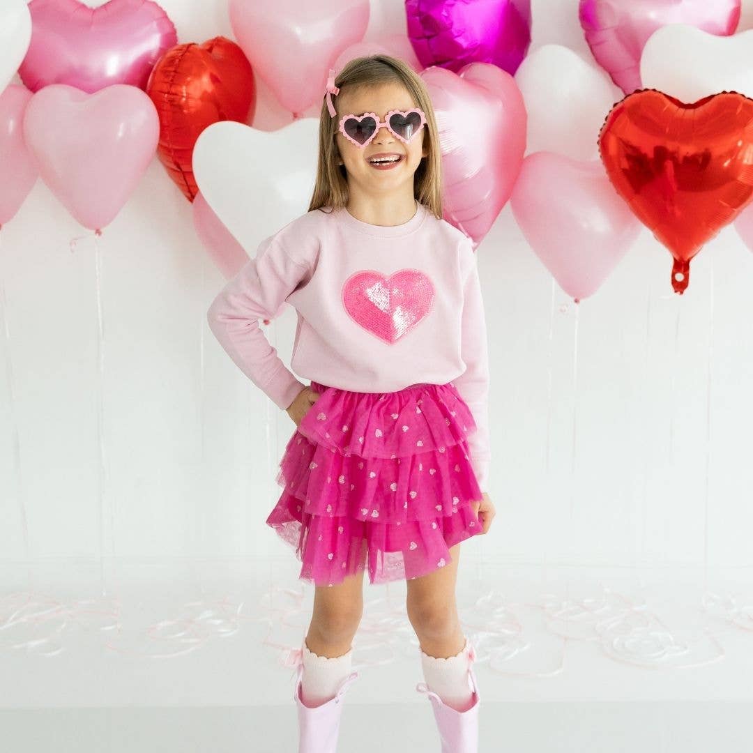 Sweet Wink - Heart Sequin Patch Sweatshirt - Pink