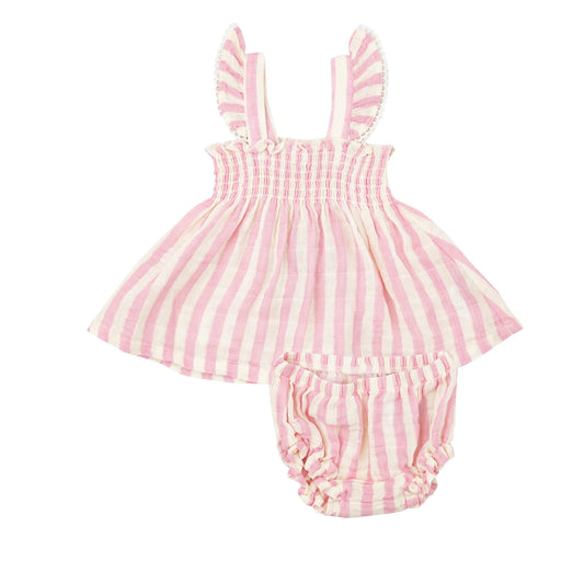 Angel Dear Pink Stripe Ruffle Strap Smocked Top and Diaper Cover