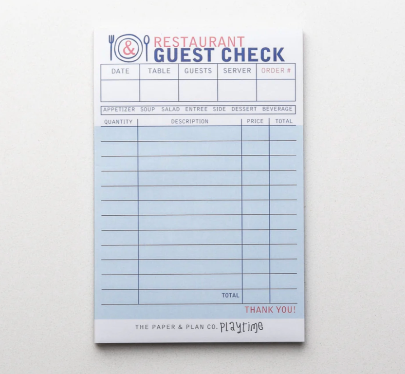 The Paper and Plan Co. - Kids Playtime Pad®  Restaurant Guest Check