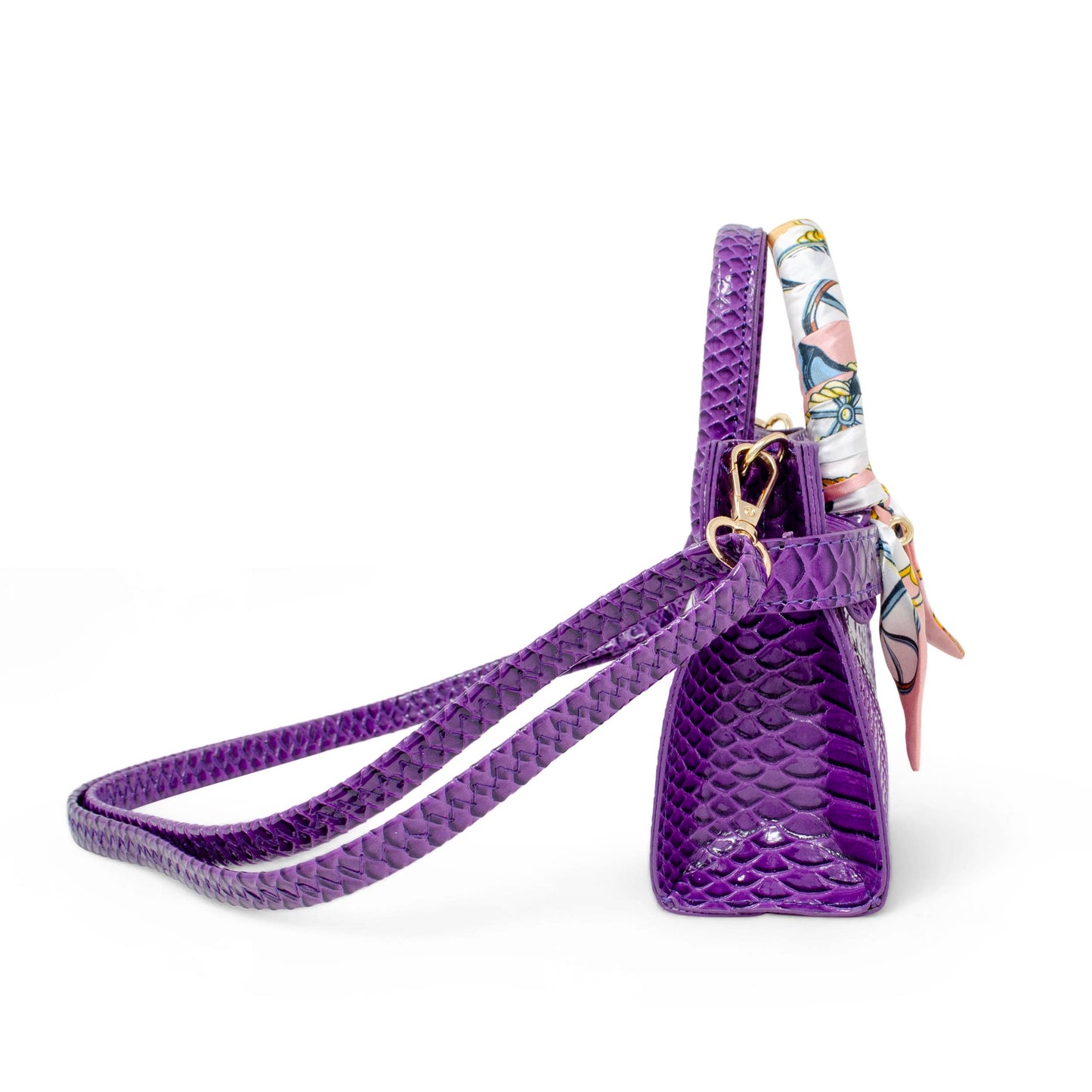 Tiny Treats and ZOMI GEMS - Vivid Crocodile Scarf Handbag: Purple