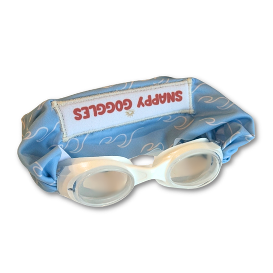 Snappy Goggles - Kids Swim Goggles – Floatable Fabric Strap (Ages 3+): Blue Current