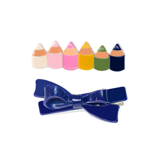 Lilies & Roses NY - Pencils Colorful Navy Bow Hair Clips