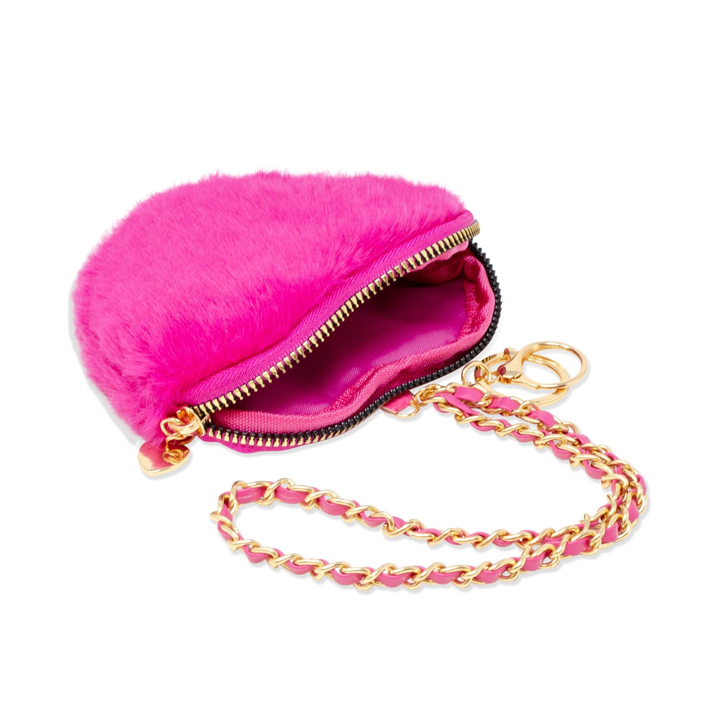 Tiny Treats and ZOMI GEMS - Girl's Fuzzy Heart Wristlet Coin Purse: Hot Pink