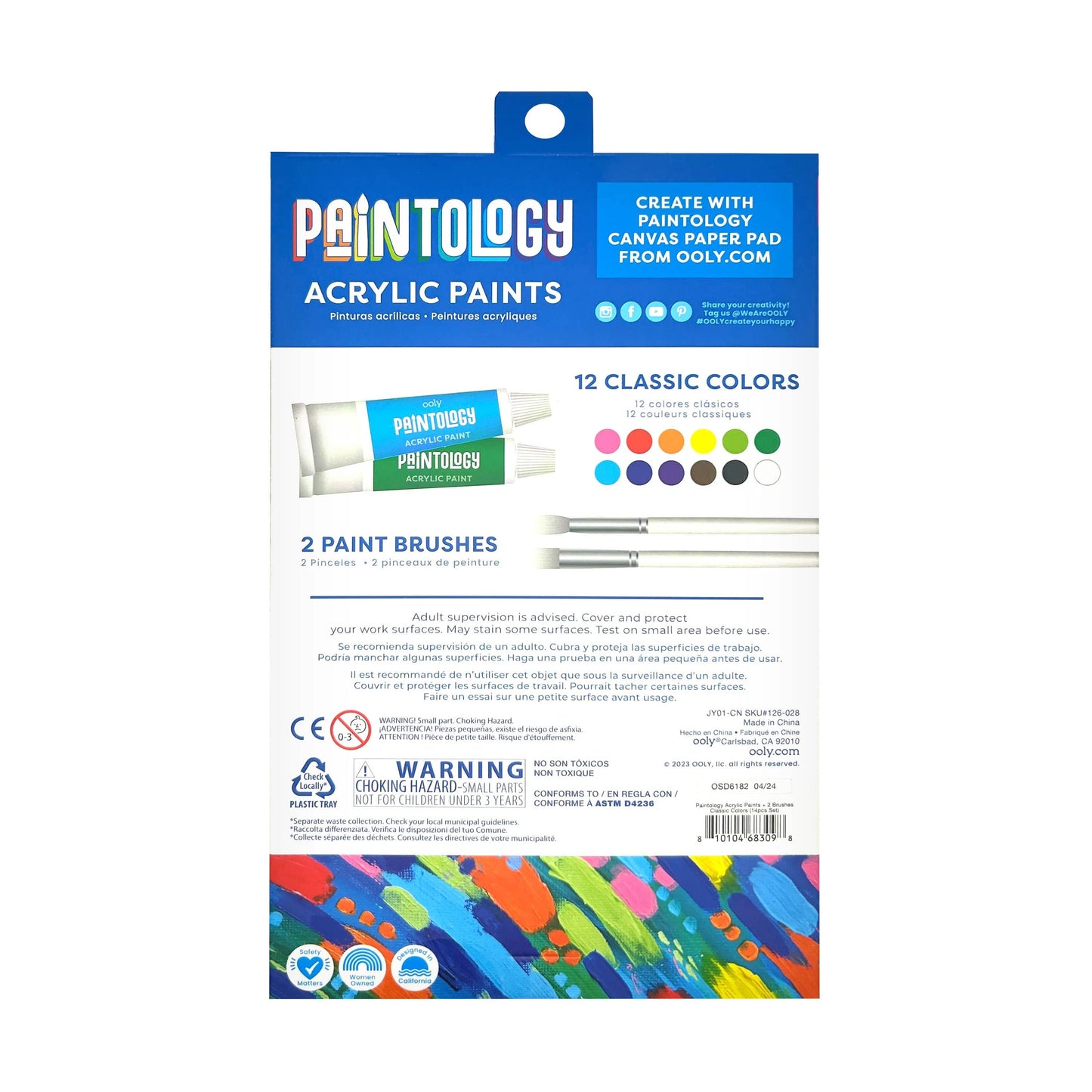 OOLY - Paintology Acrylic Paints + 2 Brushes - Classic Colors