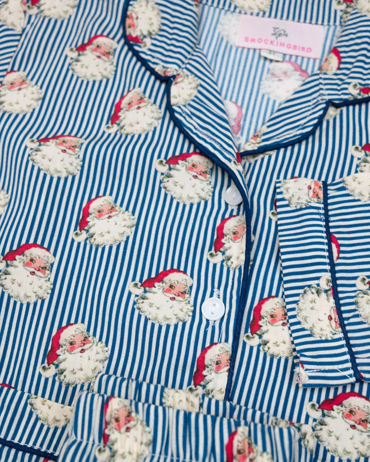 Smockingbird - Navy Striped Vintage Santa Pajama Set