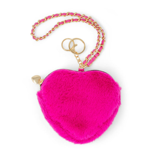 Tiny Treats and ZOMI GEMS - Girl's Fuzzy Heart Wristlet Coin Purse: Hot Pink