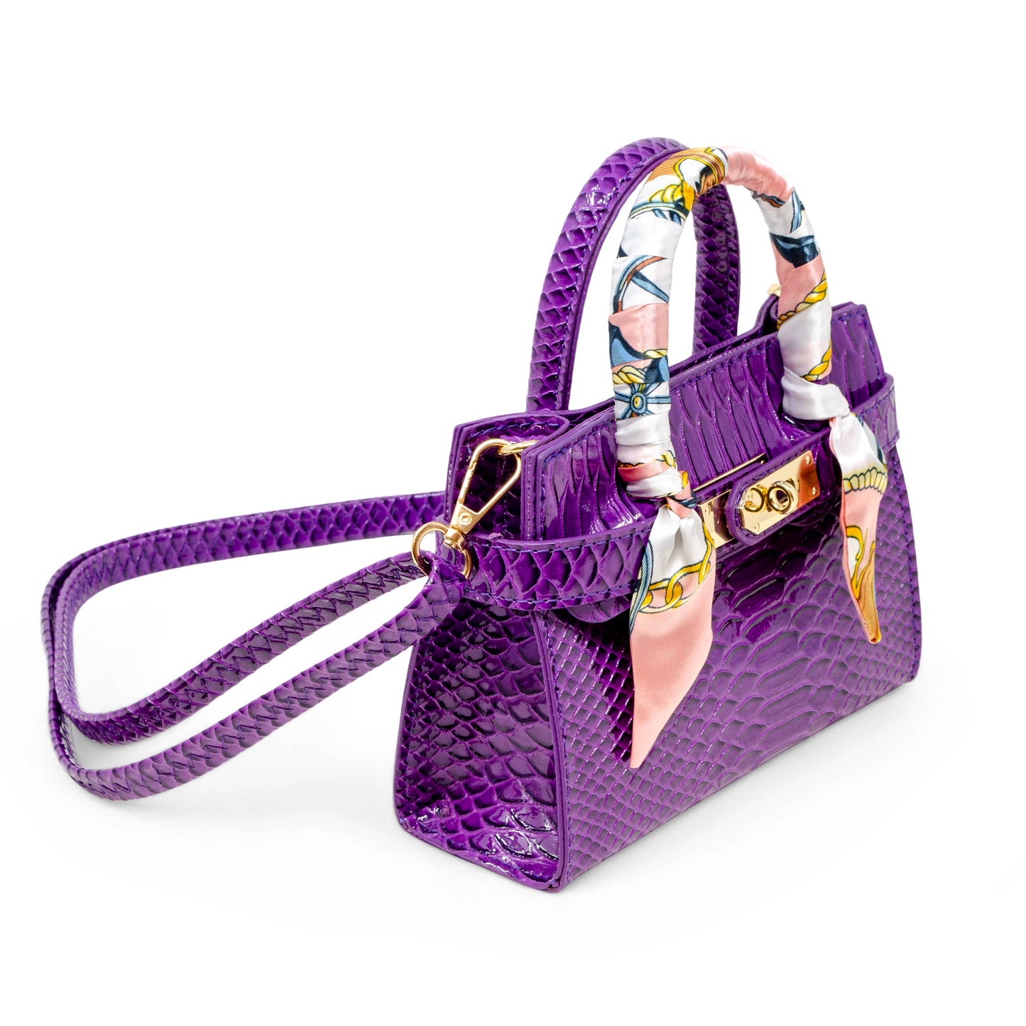 Tiny Treats and ZOMI GEMS - Vivid Crocodile Scarf Handbag: Purple