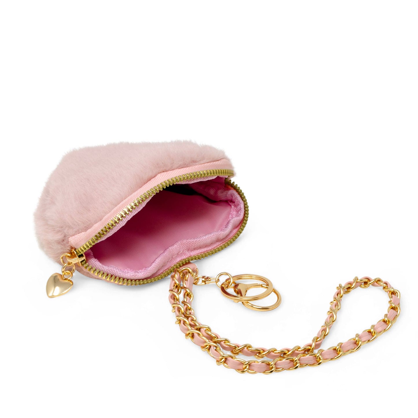 Tiny Treats and ZOMI GEMS - Girl's Fuzzy Heart Wristlet Coin Purse: Hot Pink