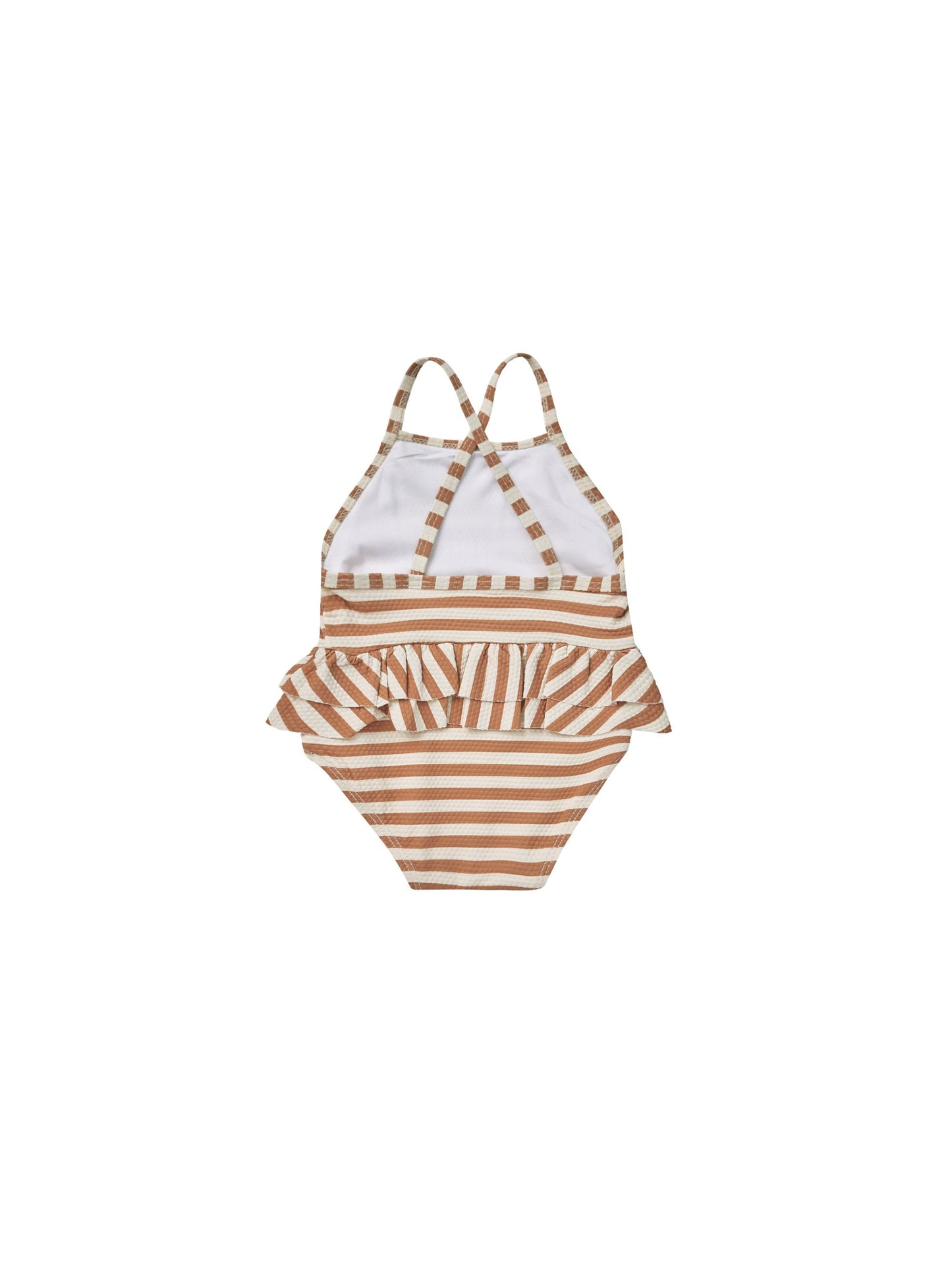Quincy Mae Ruffled One-Piece Swimsuit in Clay Stripe