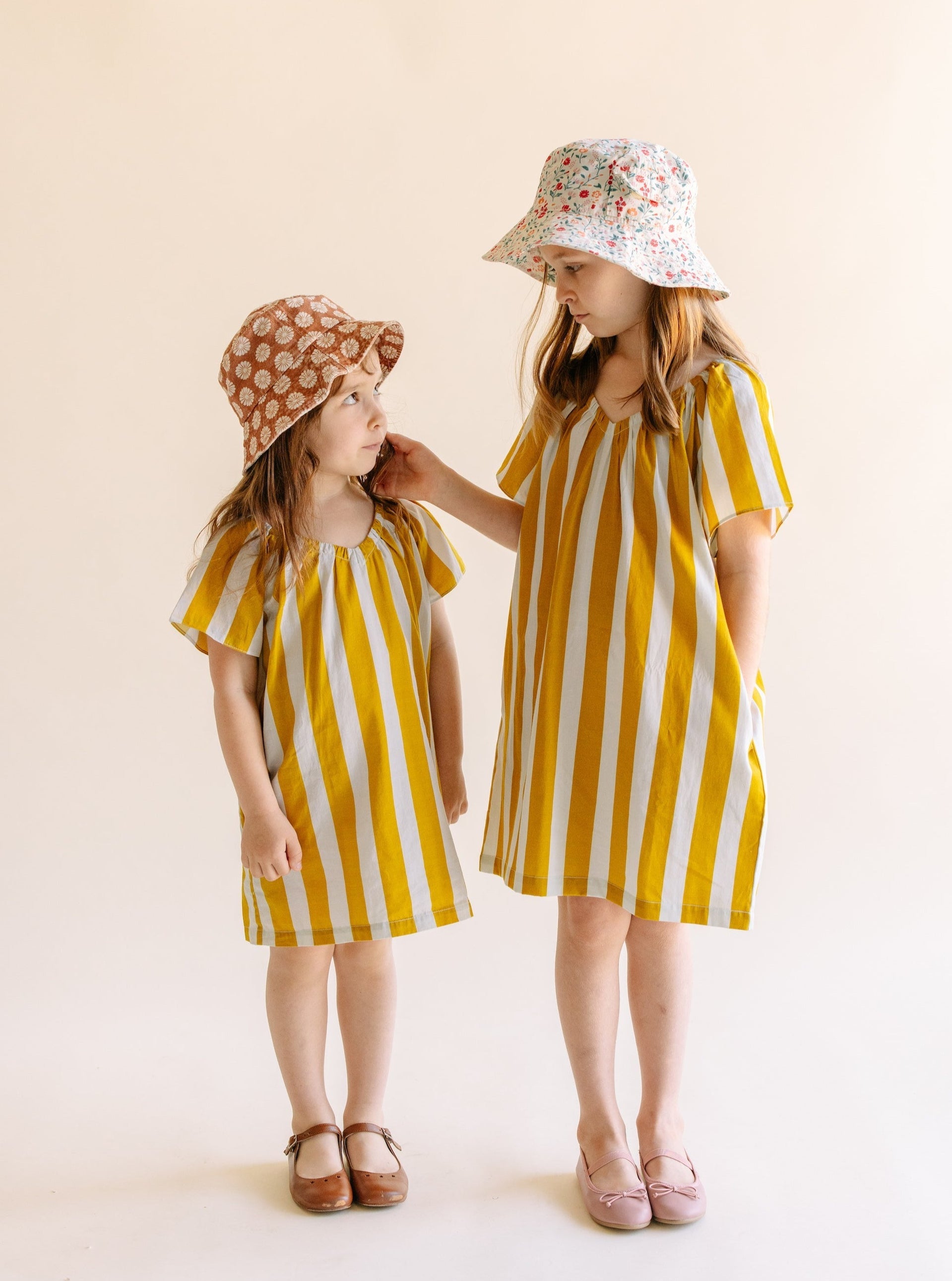 La Paloma Girl s Mae Cotton House Dress in Golden Stripe