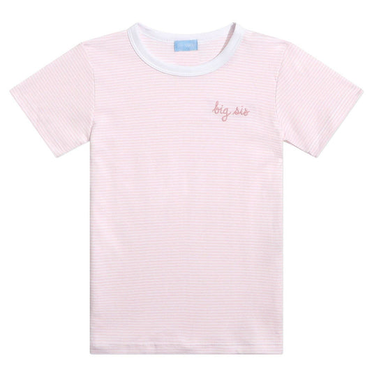 Joy Street - "Big Sis" Short Sleeve Tee in Pink Stripe: Pink Stripe