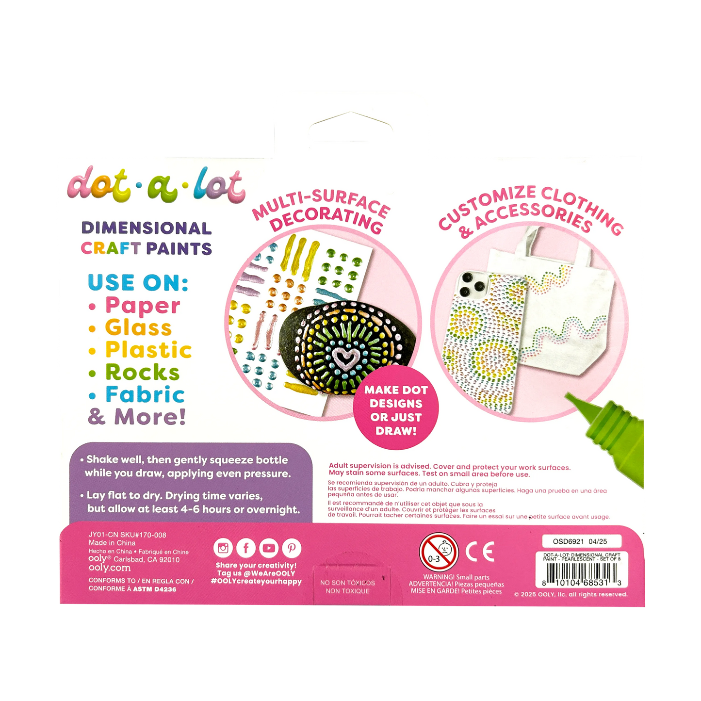 OOLY - Dot-A-Lot: Dimensional Craft Paint - Pearlescent (Set of 8)