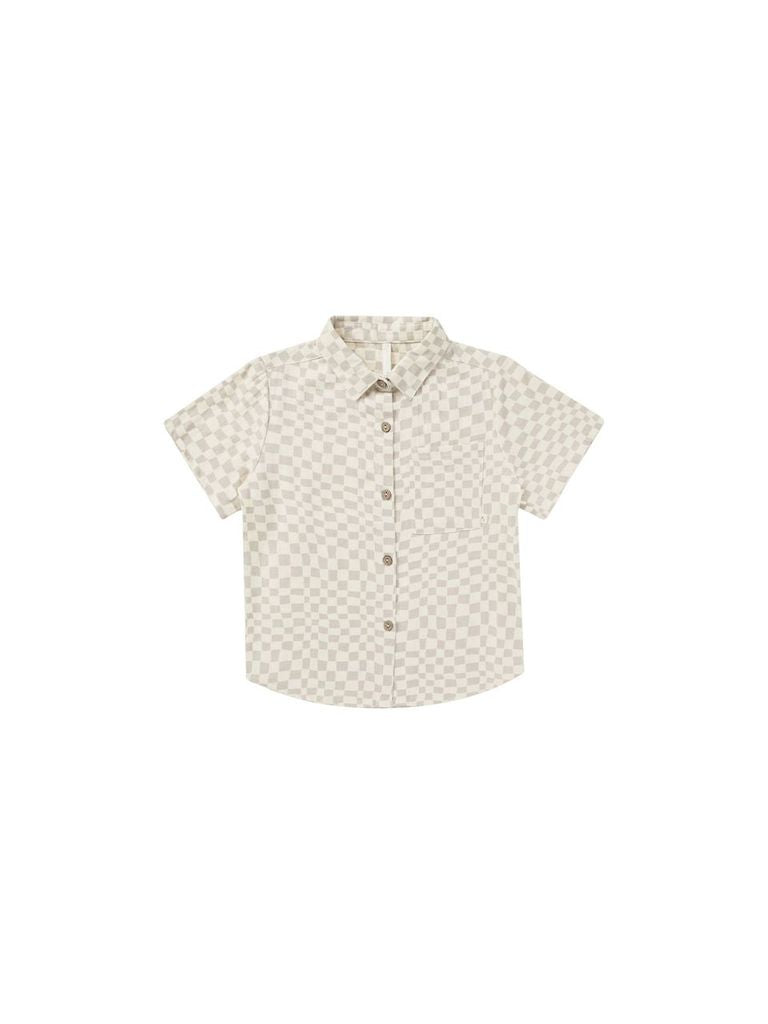 Rylee + Cru Collared Short Sleeve Shirt in Dove Check