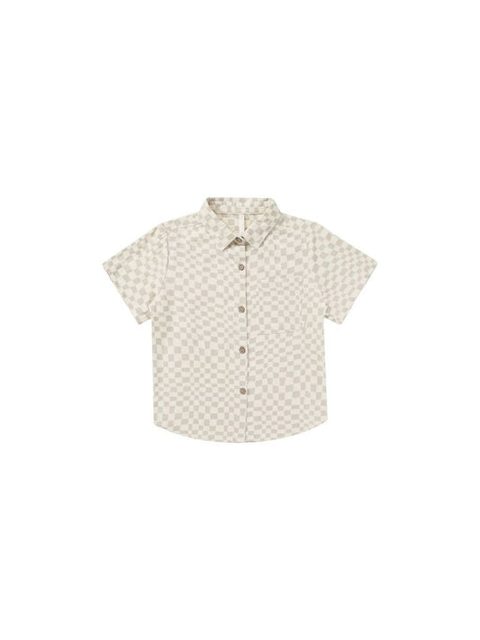 Rylee + Cru Collared Short Sleeve Shirt in Dove Check