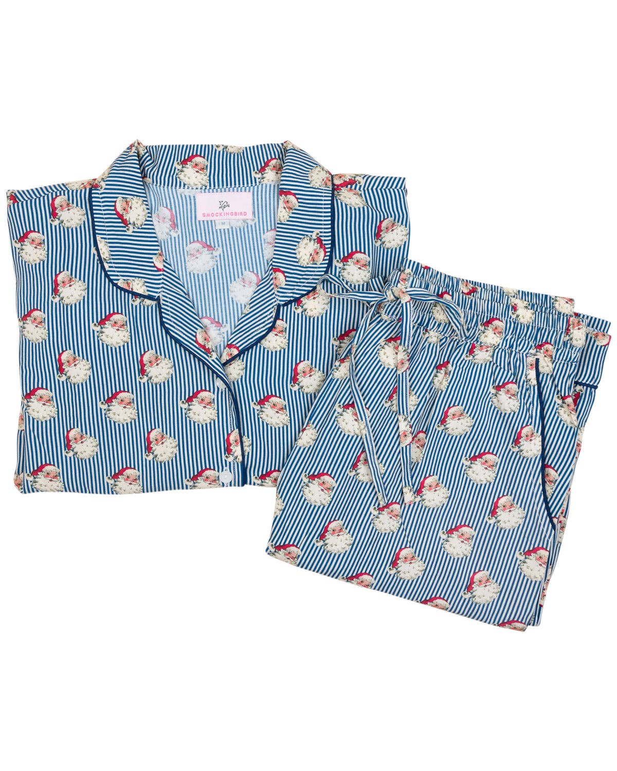 Smockingbird - Navy Striped Vintage Santa Pajama Set