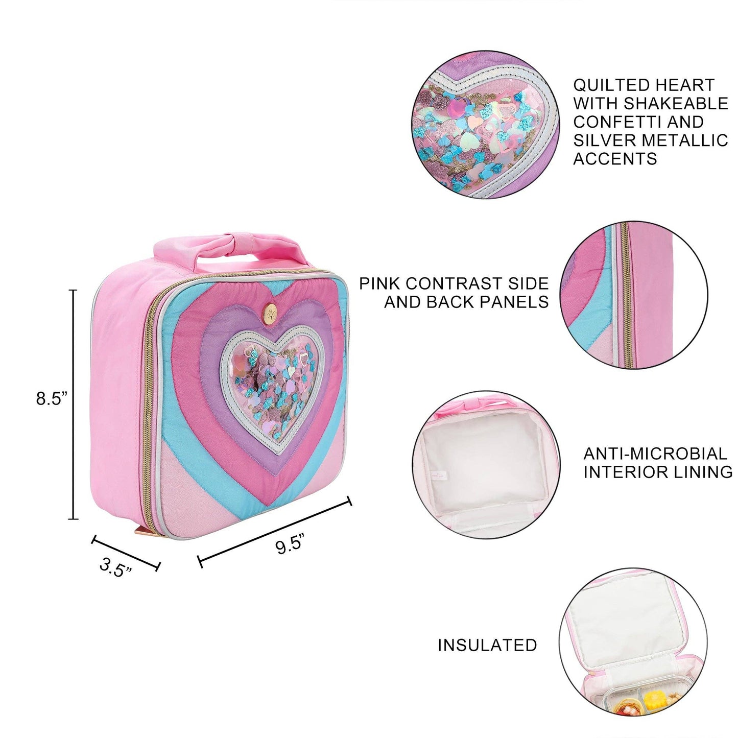 Packed Party - "Taylor" Quilted Confetti Hearts Insulated Lunchbox