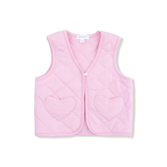 Angel Dear Quilted Vest with Heart Pocket Romance Rose