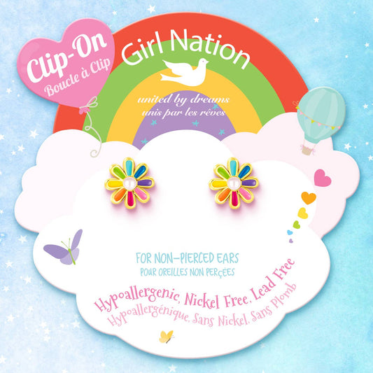 Girl Nation - CLIP ON Cutie Earrings | Rainbow Daisy