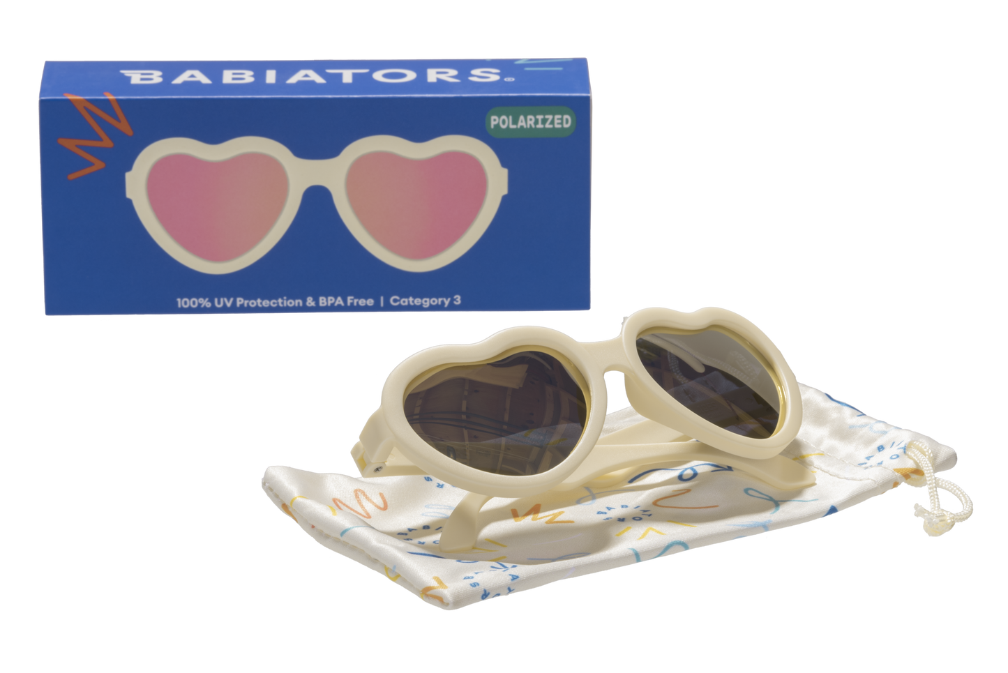 Babiators - Sweet Cream Polarized Heart Sunglasses with Mirrored Lens: Ages 6+