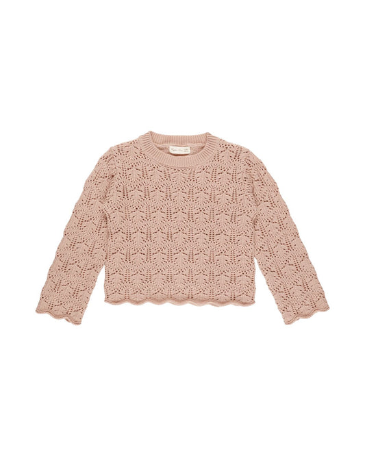 Rylee + Cru Crochet Knit Pullover Rose