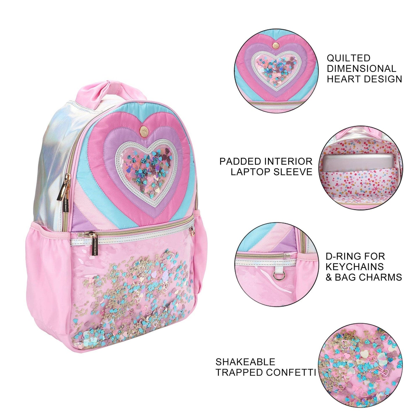 Packed Party - "Taylor" Quilted Confetti Hearts Backpack
