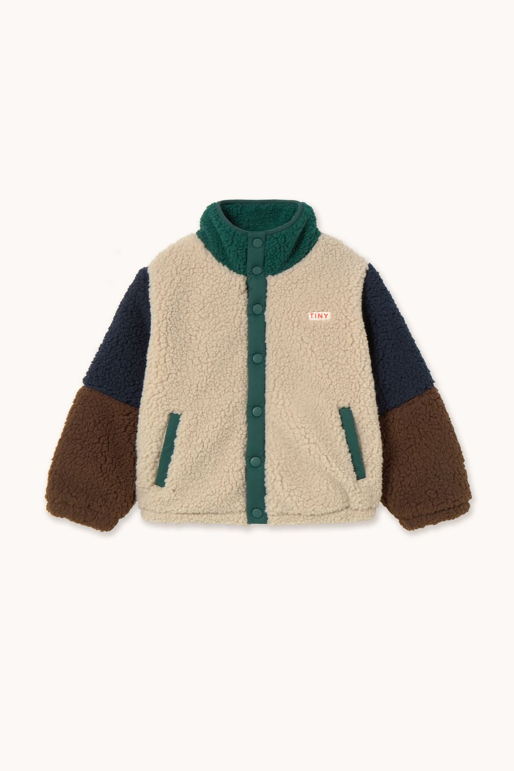 Tiny Cottons Color Block Polar Sherpa Jacket Dark Green
