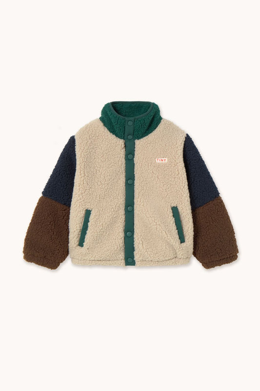 Tiny Cottons Color Block Polar Sherpa Jacket Dark Green