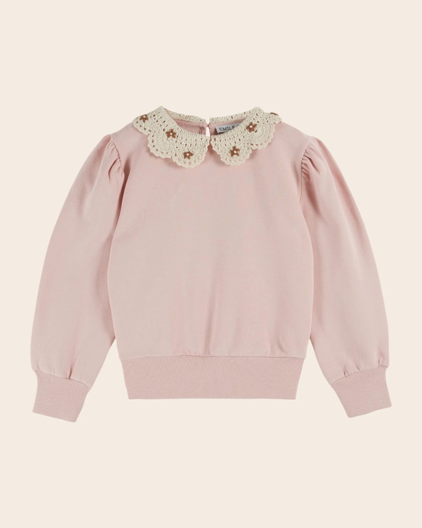 Emile Et Ida Pink Organic Cotton Crochet-neck Sweatshirt