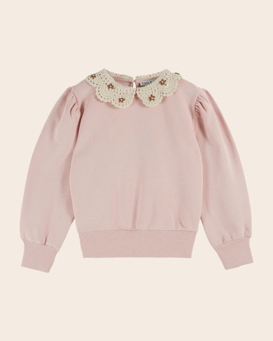Emile Et Ida Pink Organic Cotton Crochet-neck Sweatshirt
