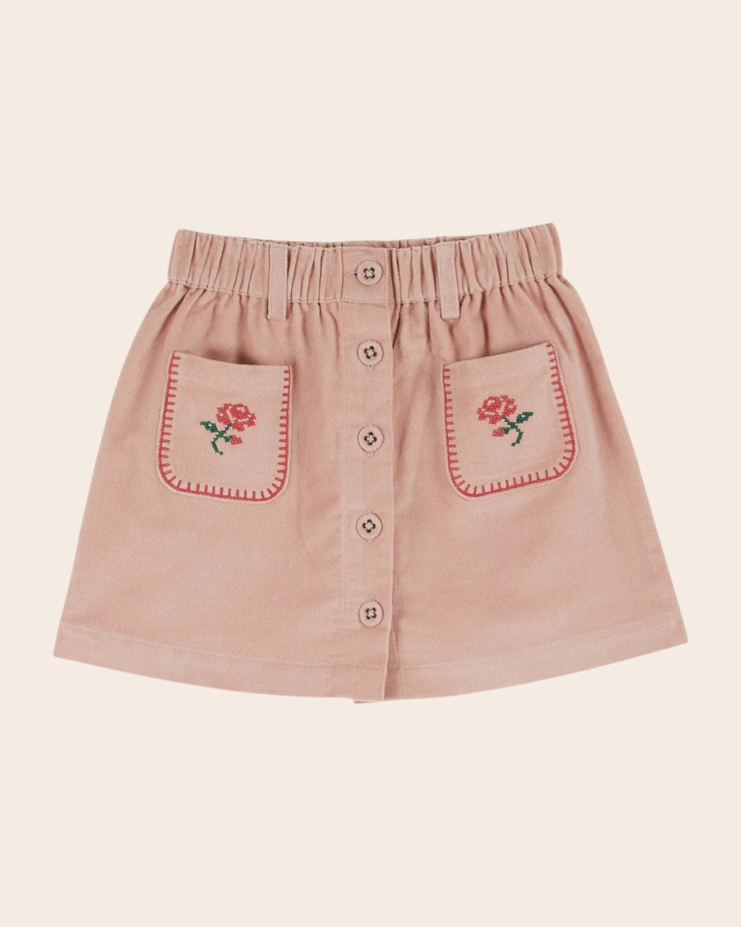 Emile Et Ida Pink Velvet Cross-Stitch Skirt