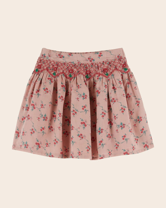Emile Et Ida Gathered Pink Skirt - Red Flowers