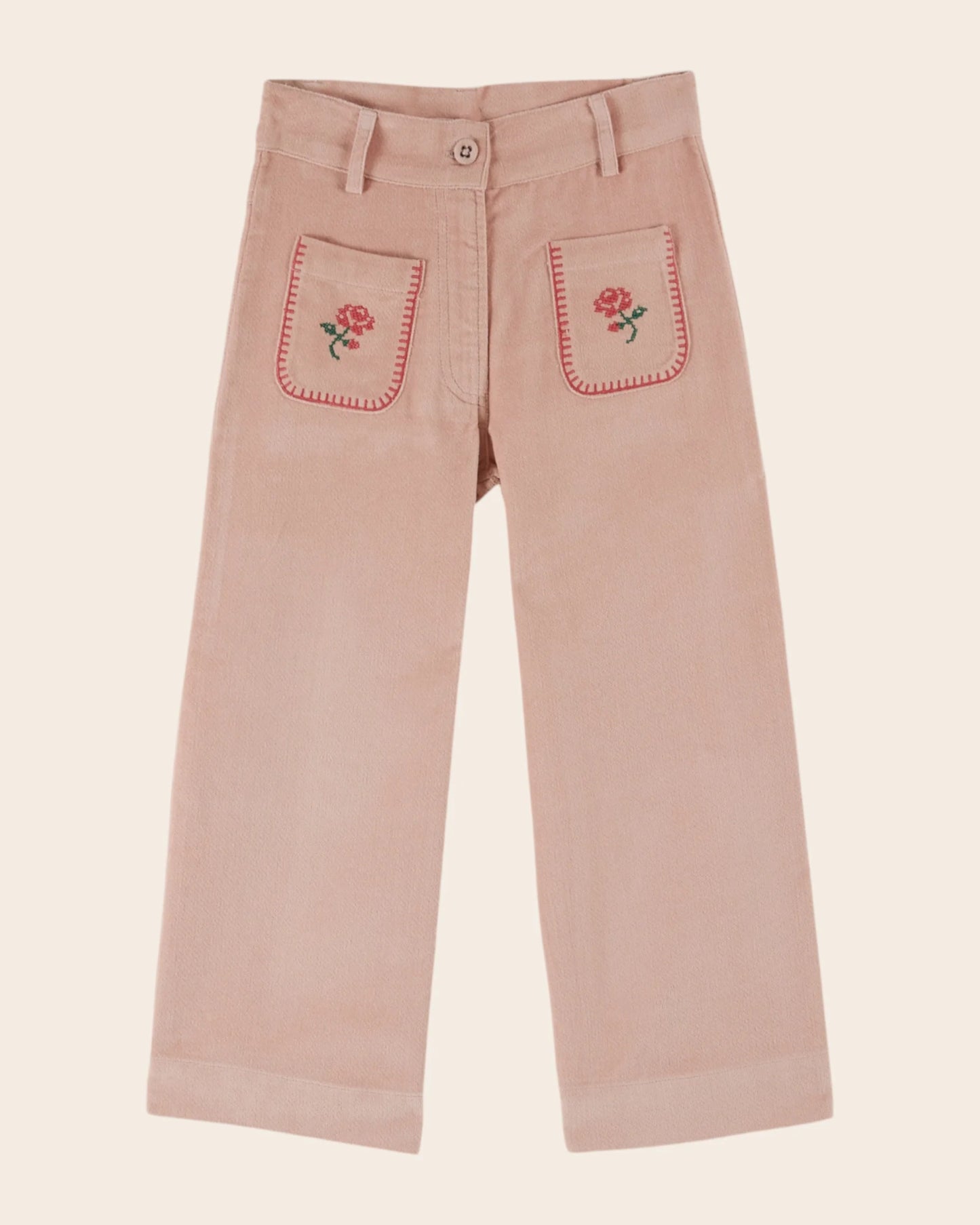 Emile Et Ida Pink Velvet Cross-Stitch Pants