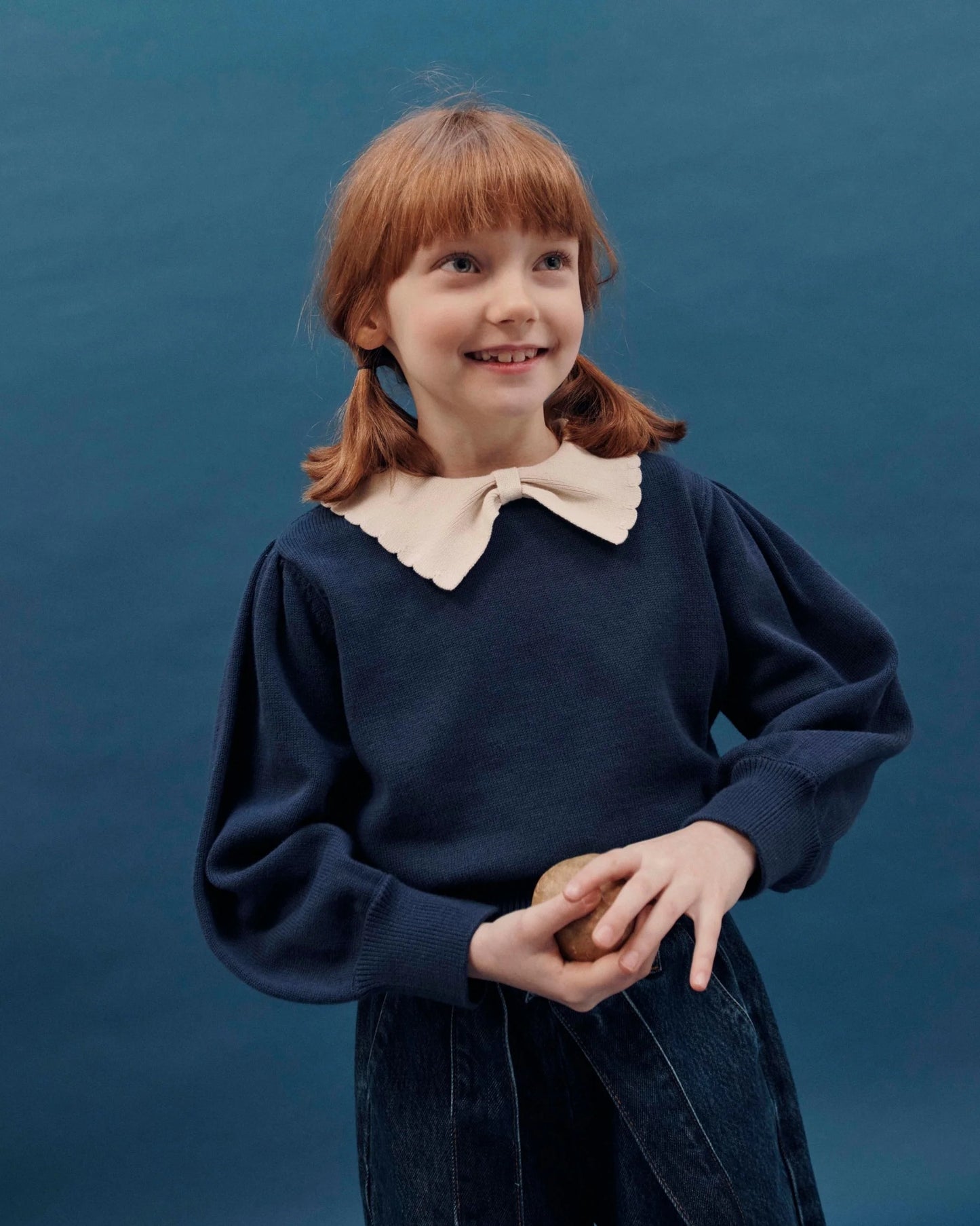 Emile Et Ida Pierrot Collar Sweater Organic Cotton Navy