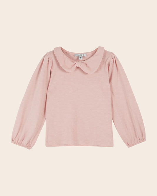 Emile Et Ida Pink Organic Cotton Bow-neck T-shirt