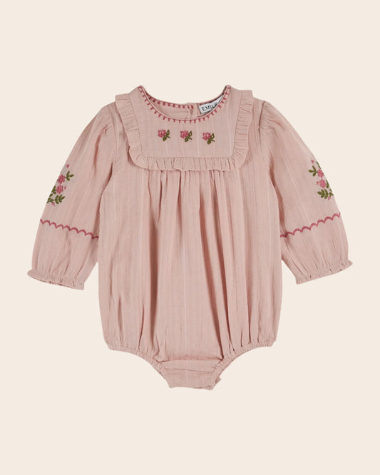Emile Et Ida Pink Floral Embroidered Romper