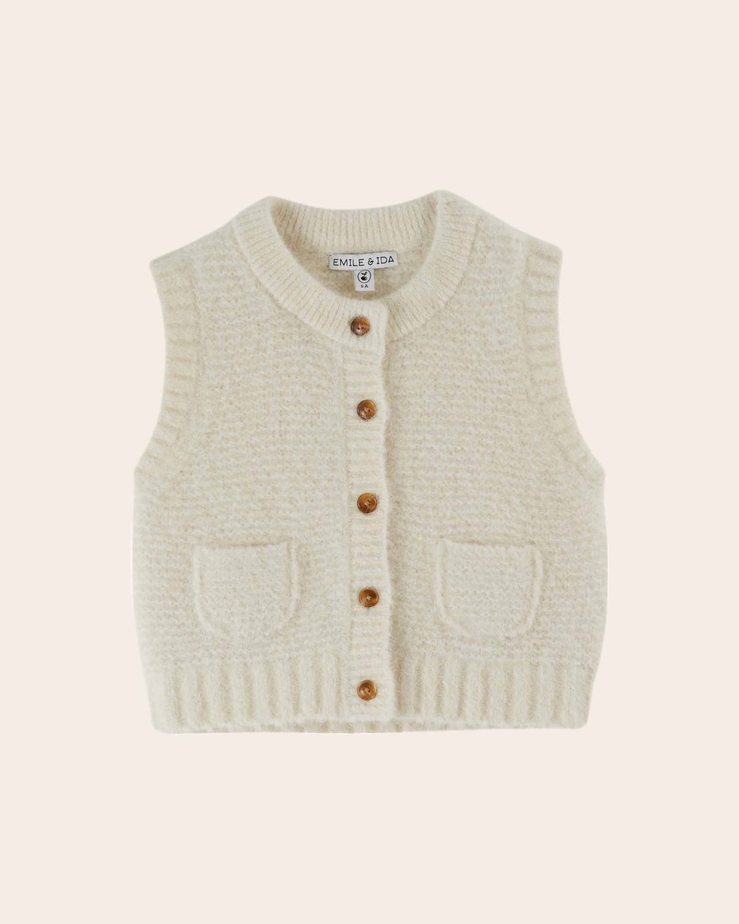 Emile Et Ida Very Soft Ecru Sleeveless Cardigan