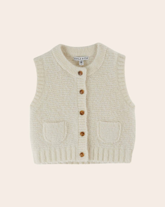 Emile Et Ida Very Soft Ecru Sleeveless Cardigan