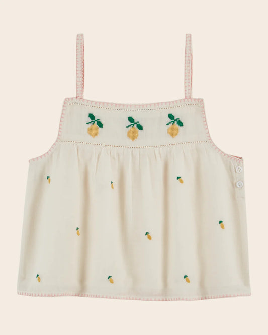 Emile & Ida Lemons Embroidered Strap Top Creme