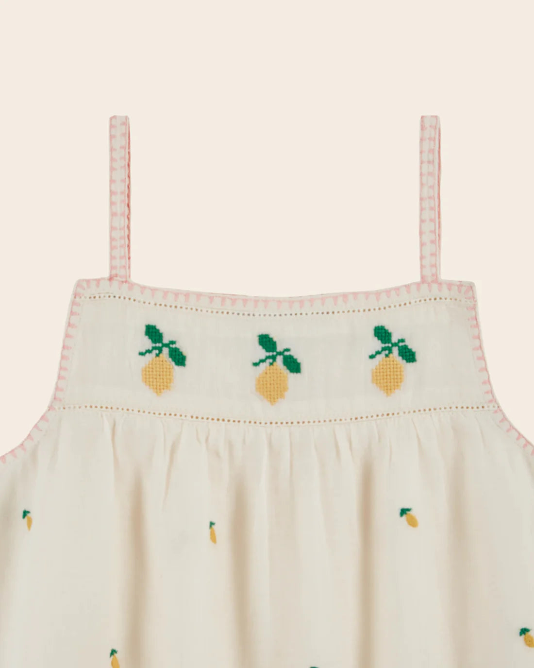 Emile & Ida Lemons Embroidered Strap Top Creme