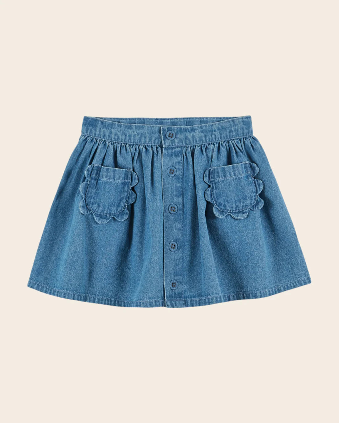 Emile & Ida Flowers Pockets Denim Skirt Denim Light
