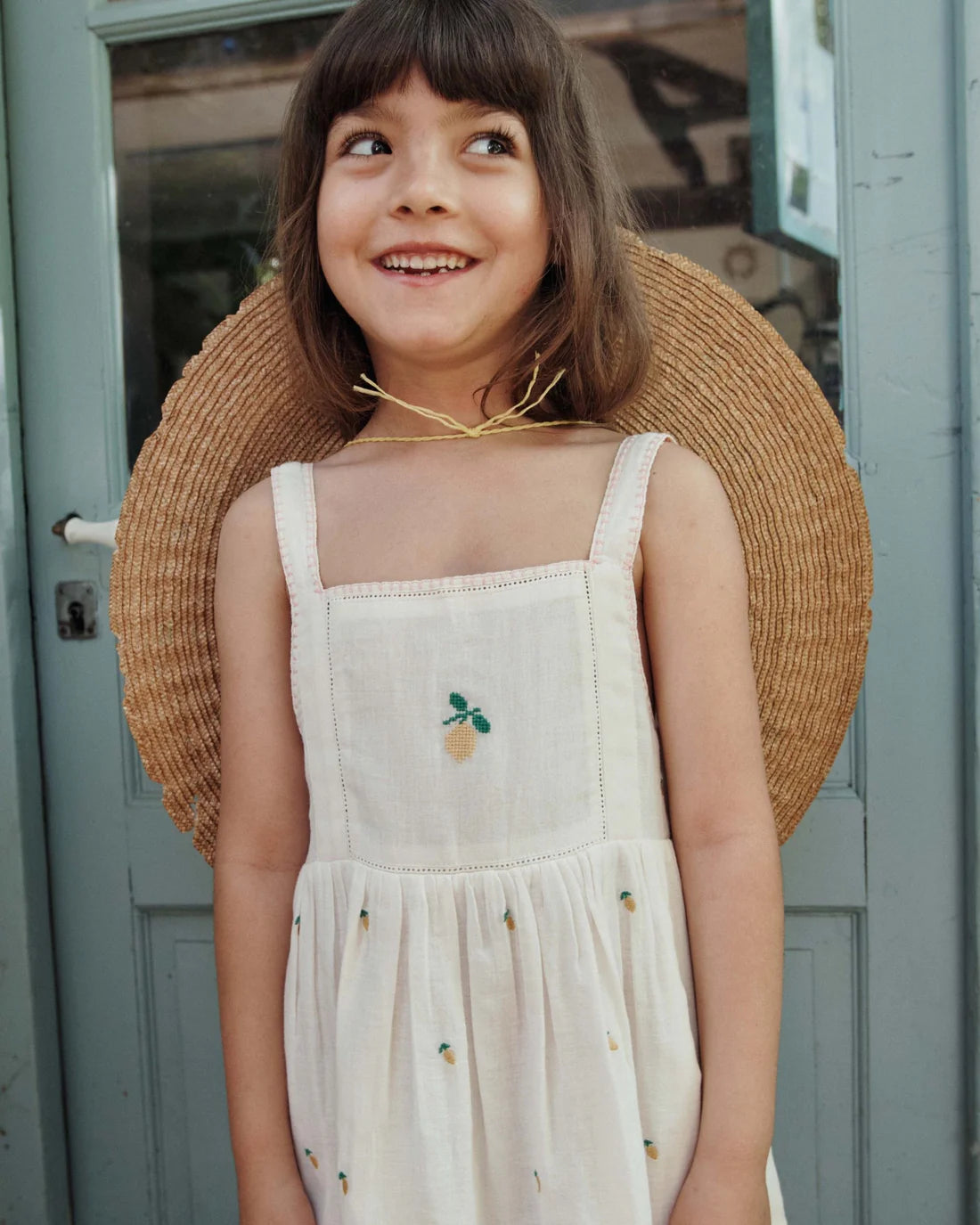 Emile & Ida Heart Embroidered Dress Creme