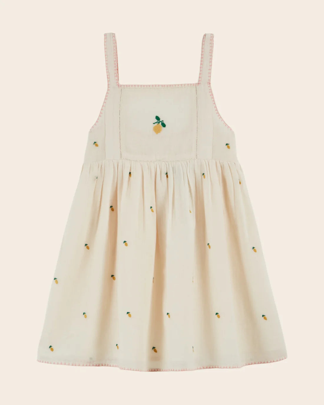Emile & Ida Heart Embroidered Dress Creme