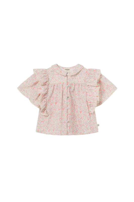 My Little Cozmo Organic Floral Blouse Neon Coral