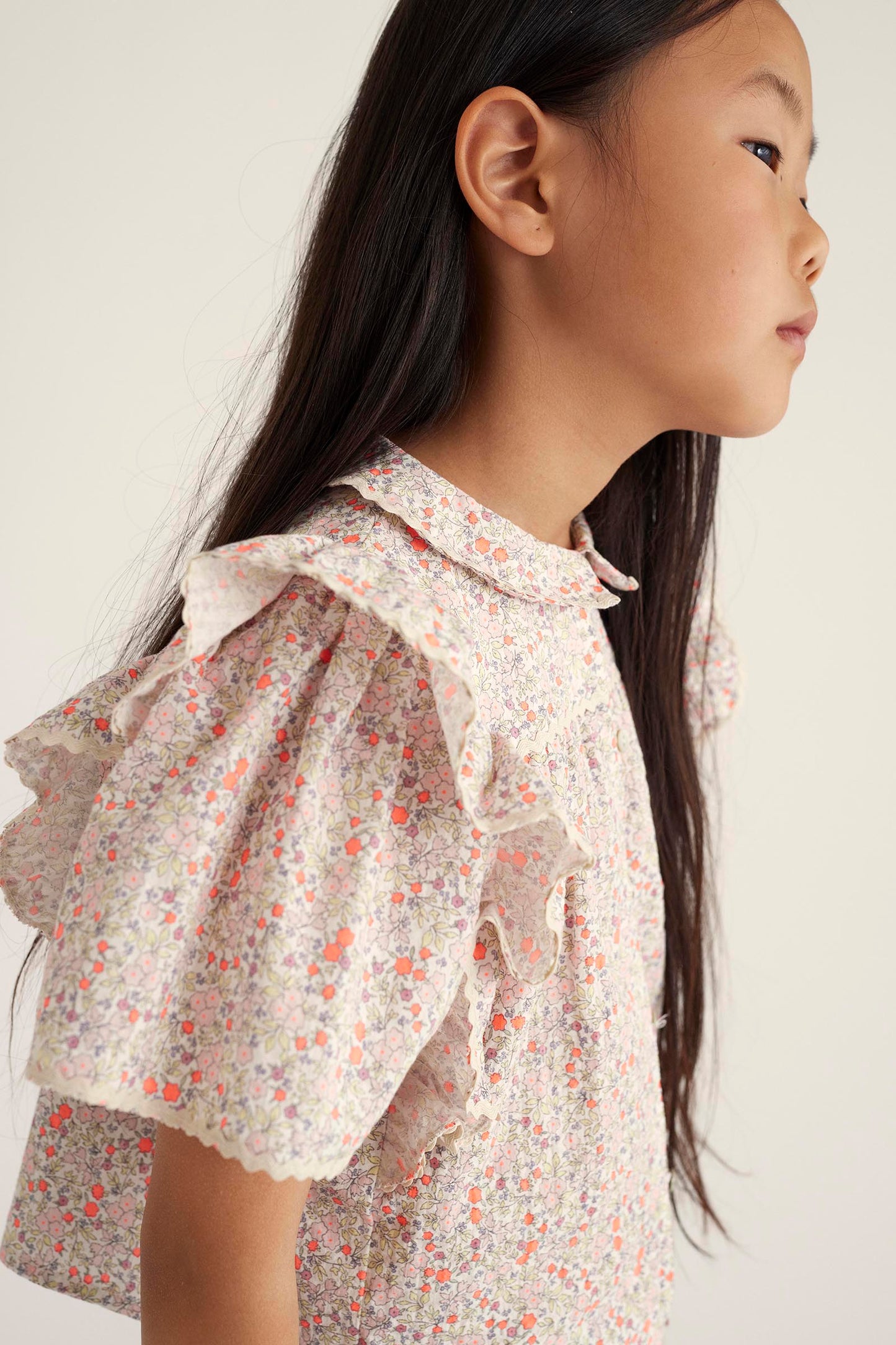 My Little Cozmo Organic Floral Blouse Neon Coral