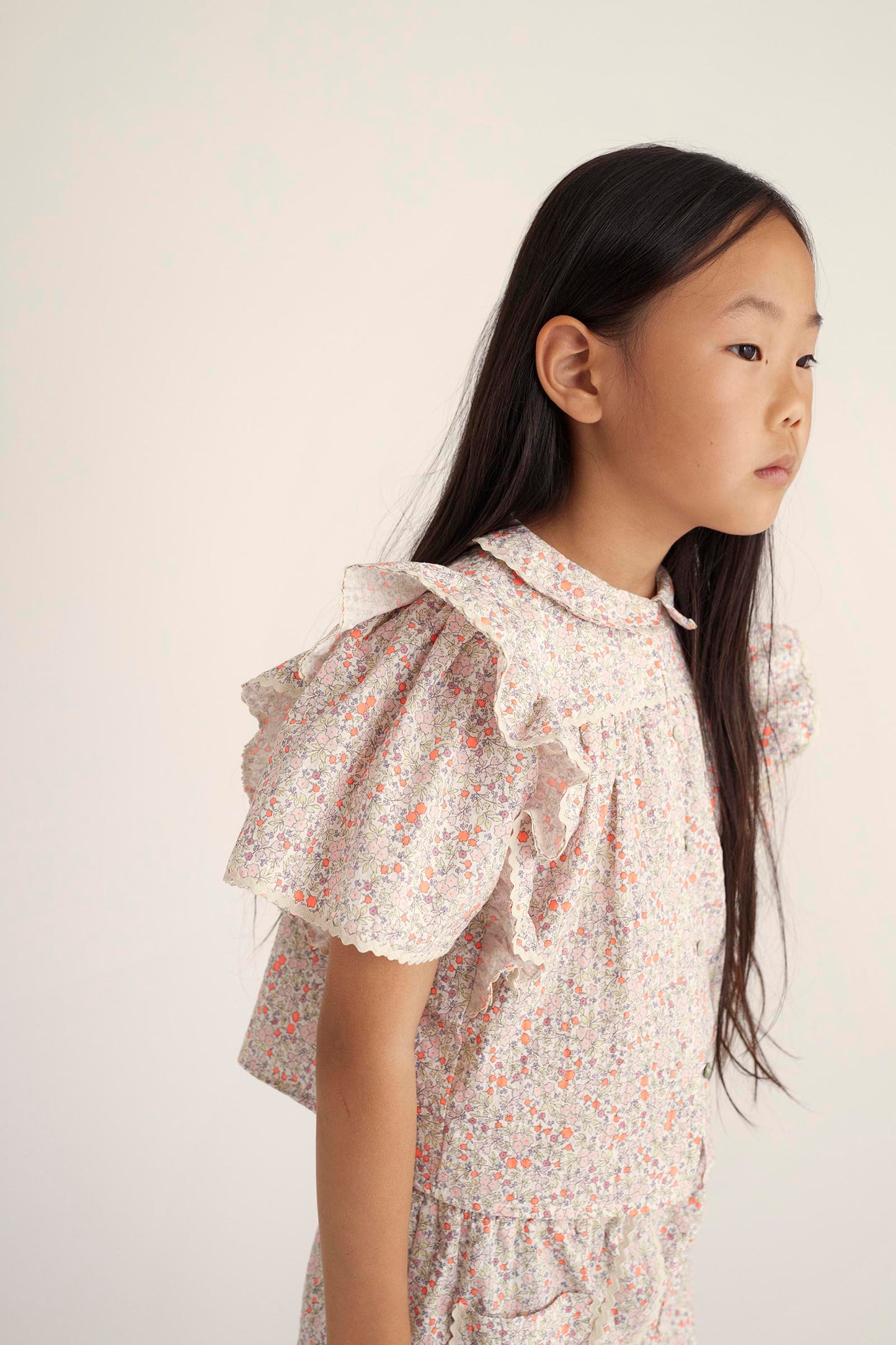 My Little Cozmo Organic Floral Blouse Neon Coral