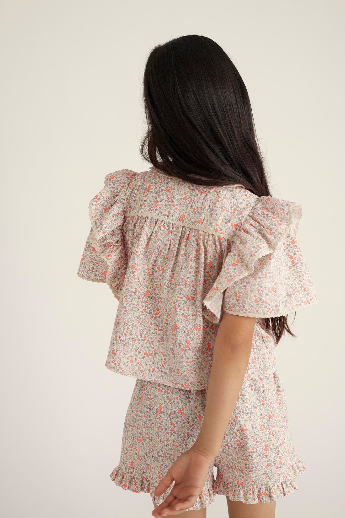 My Little Cozmo Organic Floral Blouse Neon Coral