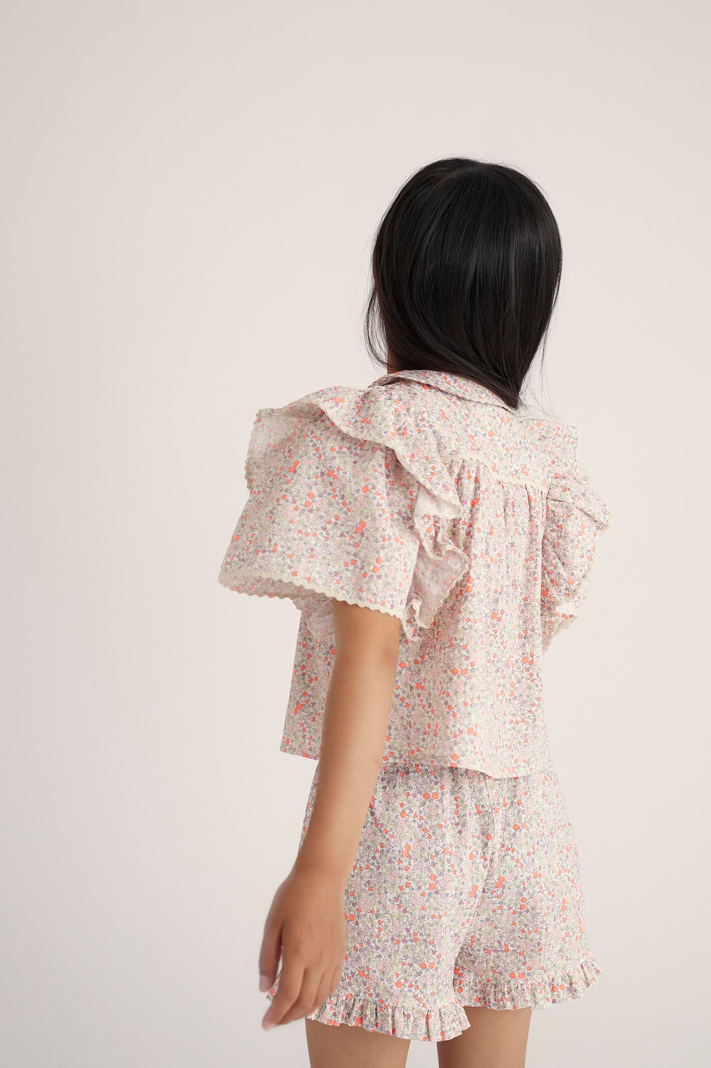 My Little Cozmo Organic Floral Blouse Neon Coral